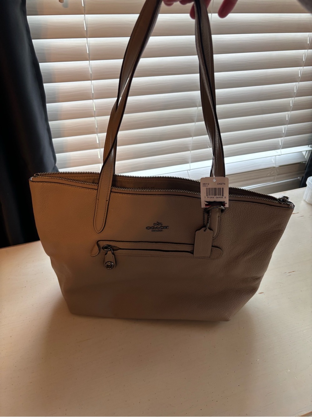 Coach Taupe Leather Tote with Front Zip Pocket